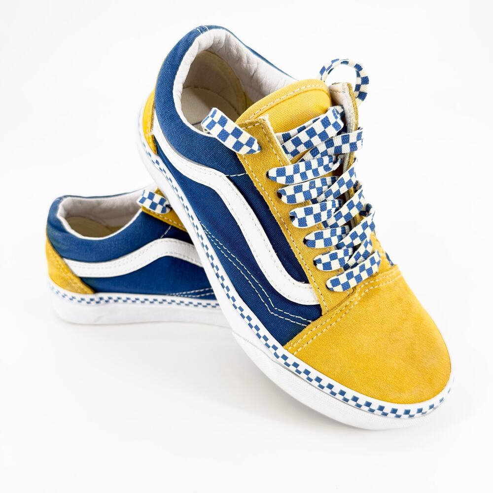 Vans Old Skool Spectra Yellow True Blue Checkerboard EUC Womens 5 Mens 3.5 Rare